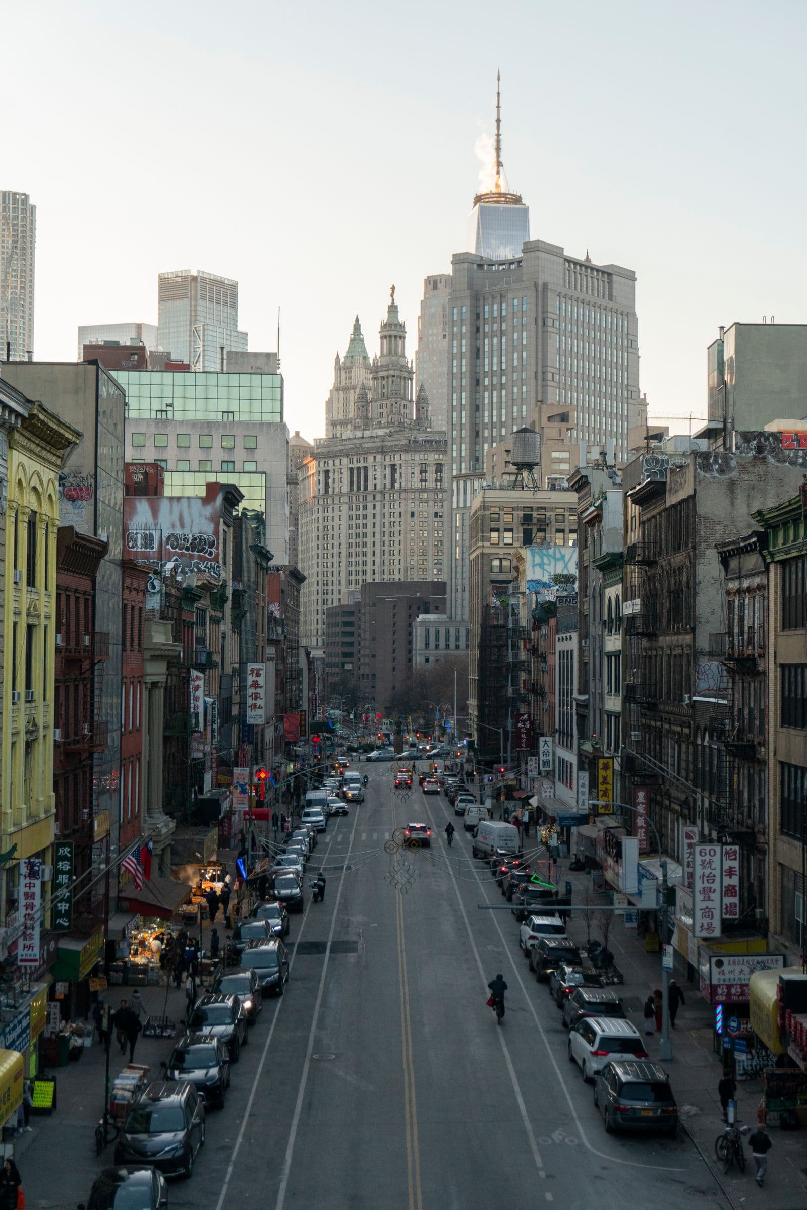 Manhattan street canyon at dusk